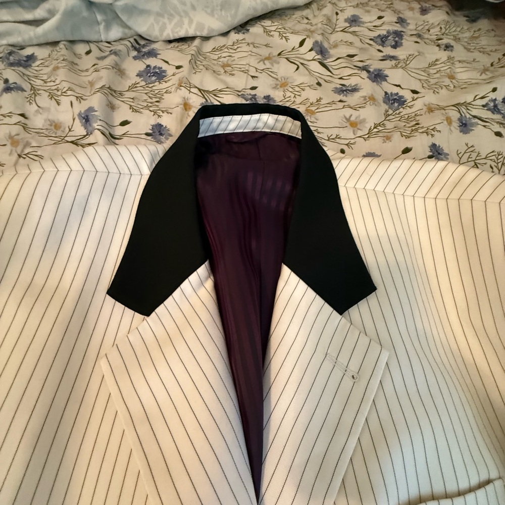 Giorgio Armani White Striped Blazer with Black and Purple Accents